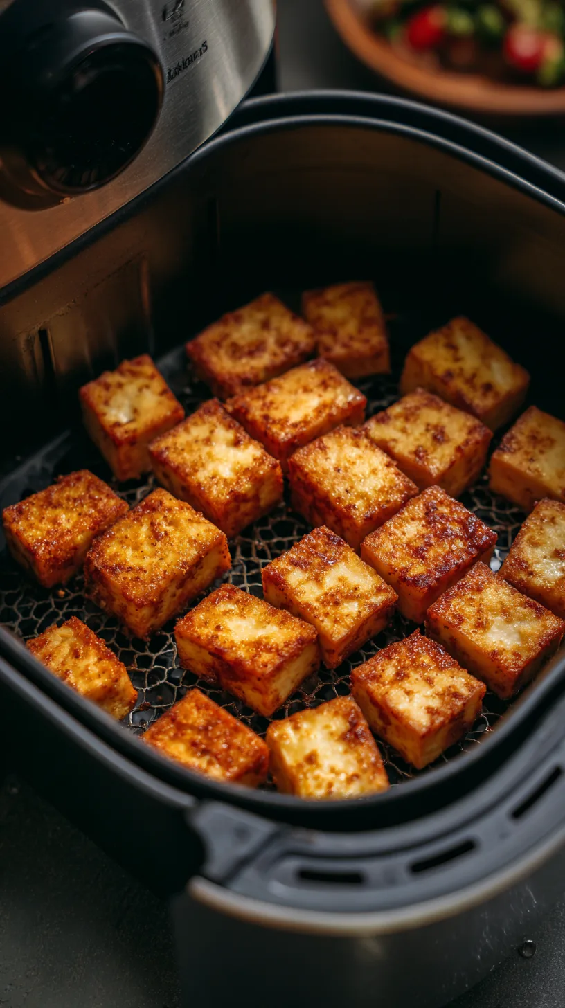 Perfectly crispy air fryer tofu ready to serve