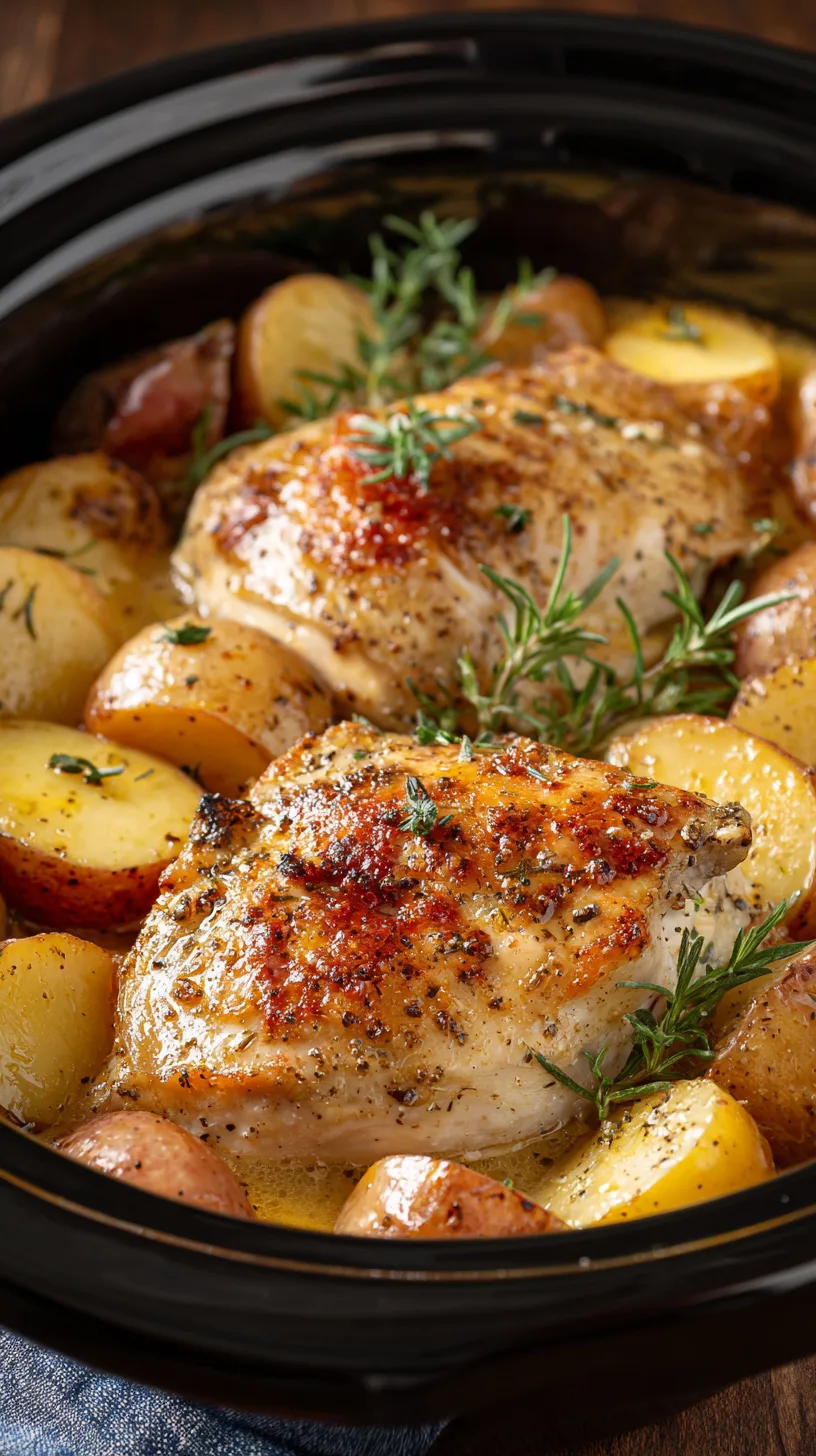 Beautifully plated Garlic Parmesan Crockpot Chicken and Potatoes